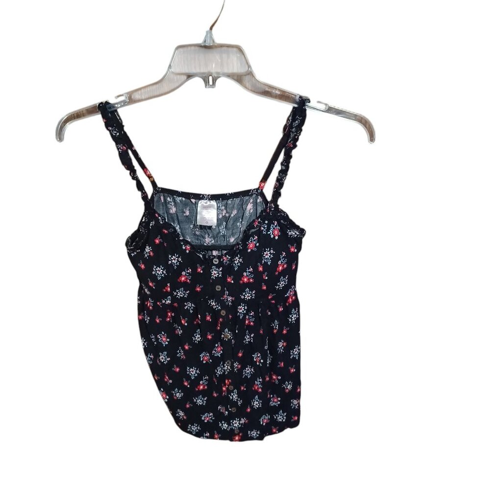 No Boundaries Tank Top Black With Red & White Flowers